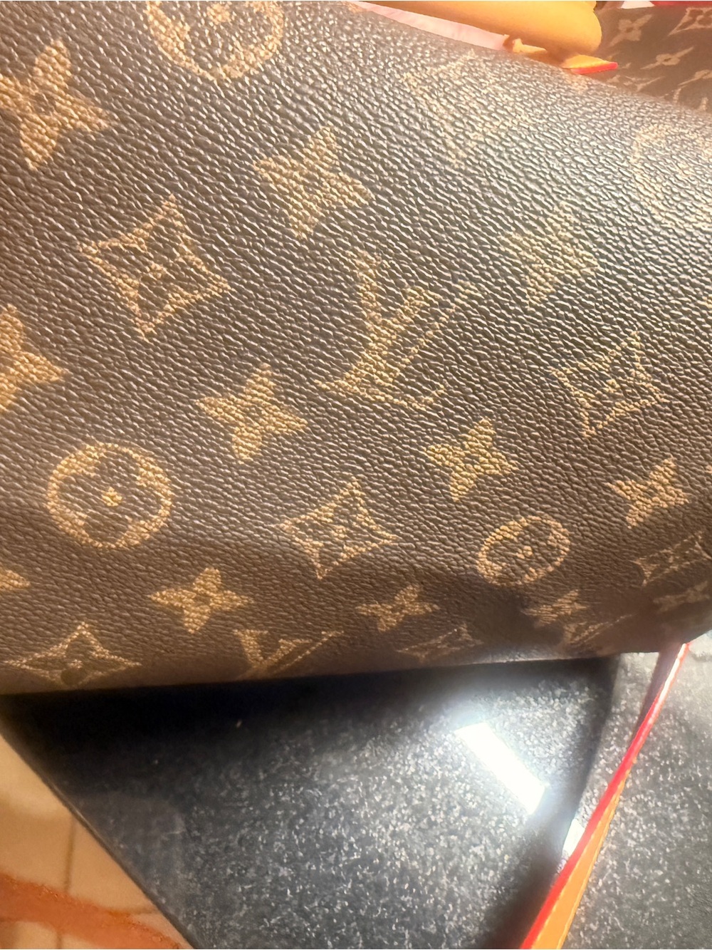 Monogram Satchel with Brown Canvas and Red-Trimmed Handles - Picture 8 of 16